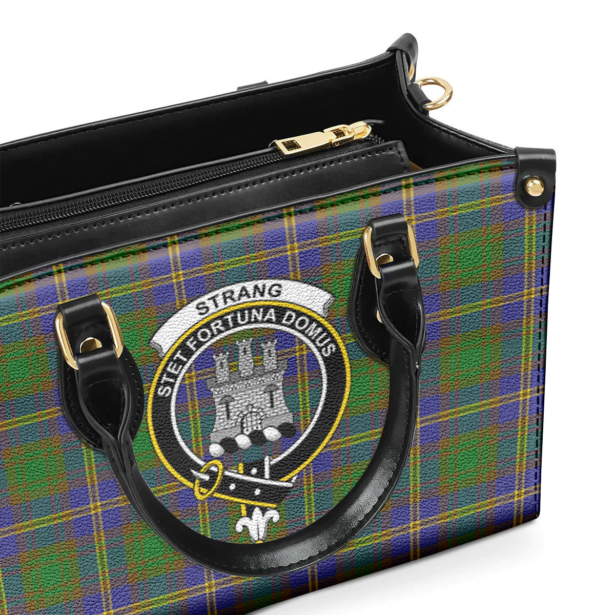 Strang (or Strange) Tartan Crest Leather Handbag