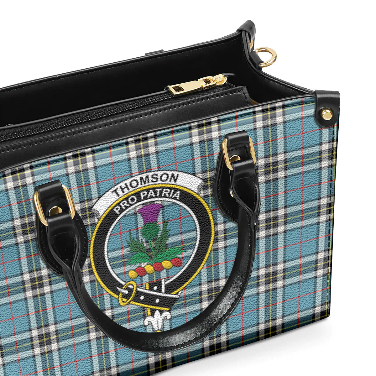 Thomson Blue Tartan Crest Leather Handbag