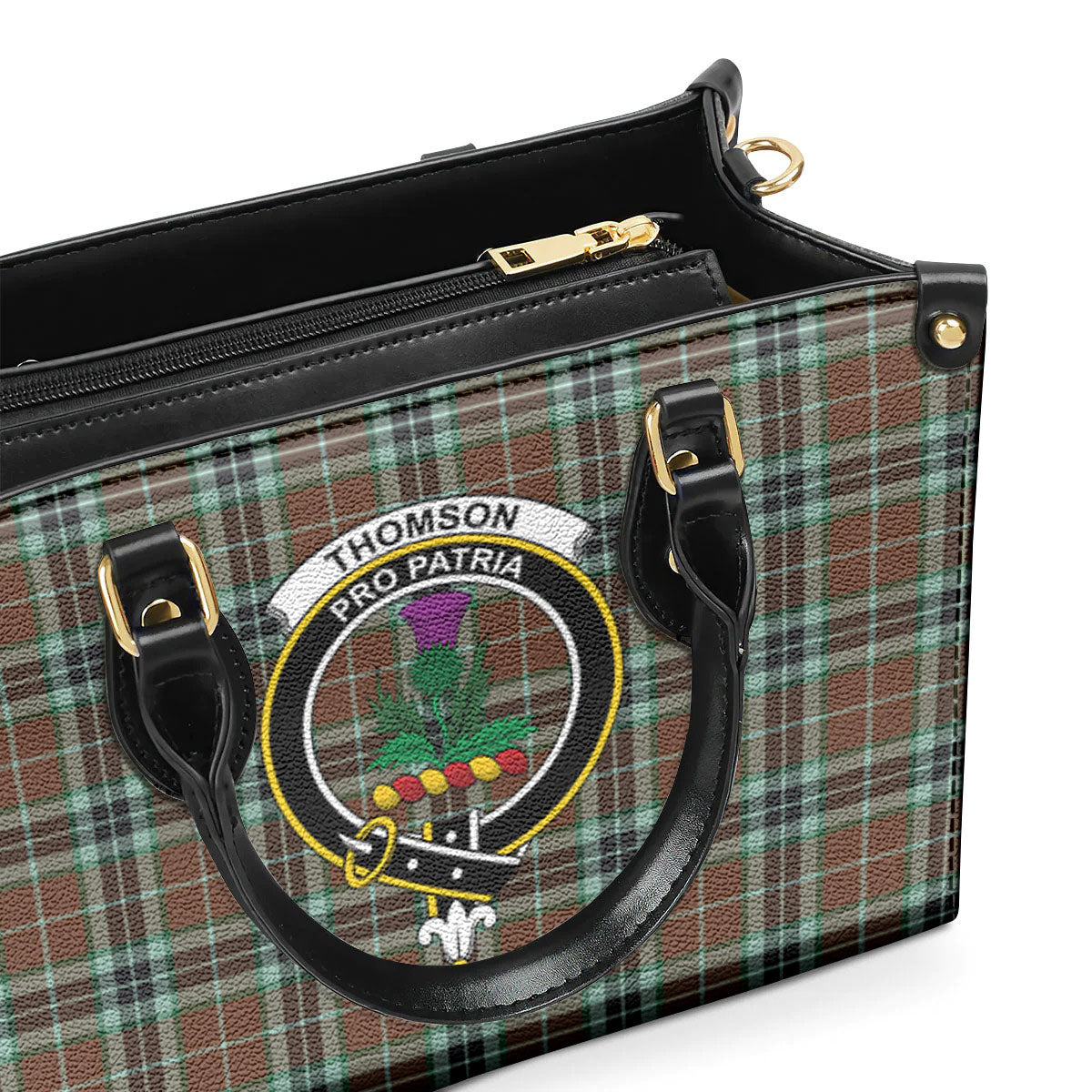 Thomson Hunting Modern Tartan Crest Leather Handbag