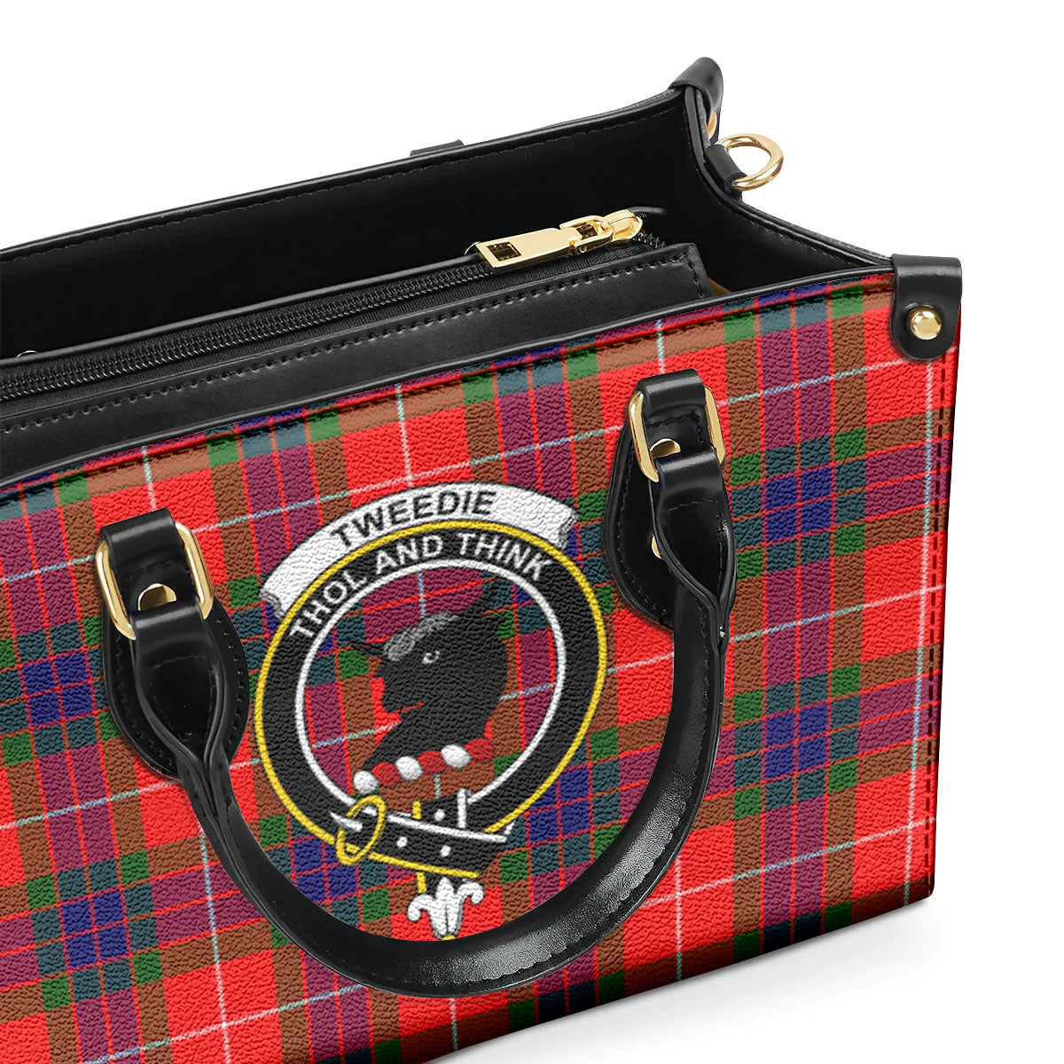 Tweedie Tartan Crest Leather Handbag