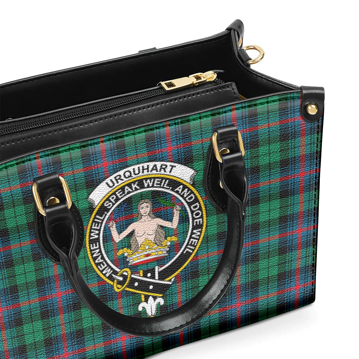 Urquhart Broad Red Ancient Tartan Crest Leather Handbag