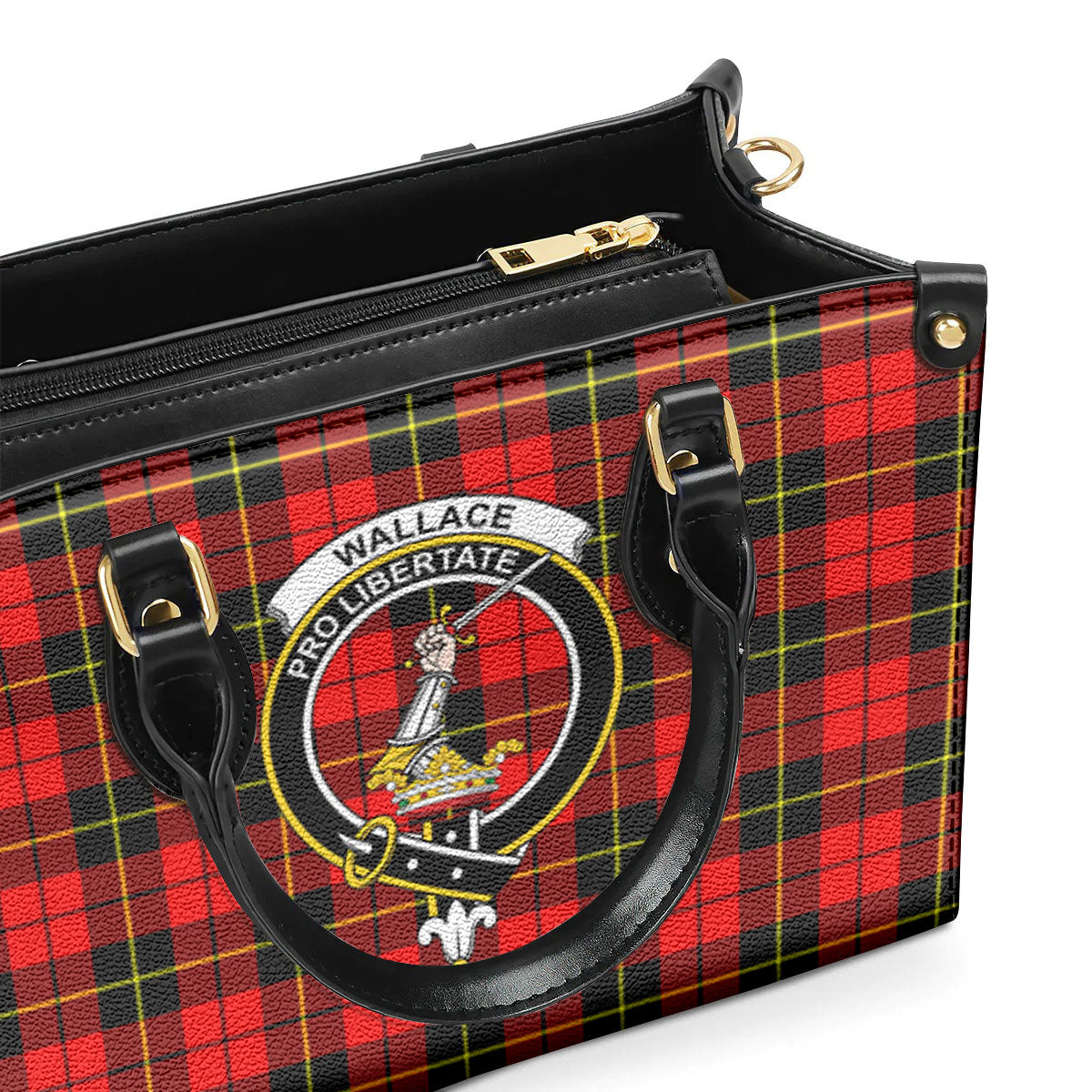 Wallace Hunting Red Tartan Crest Leather Handbag