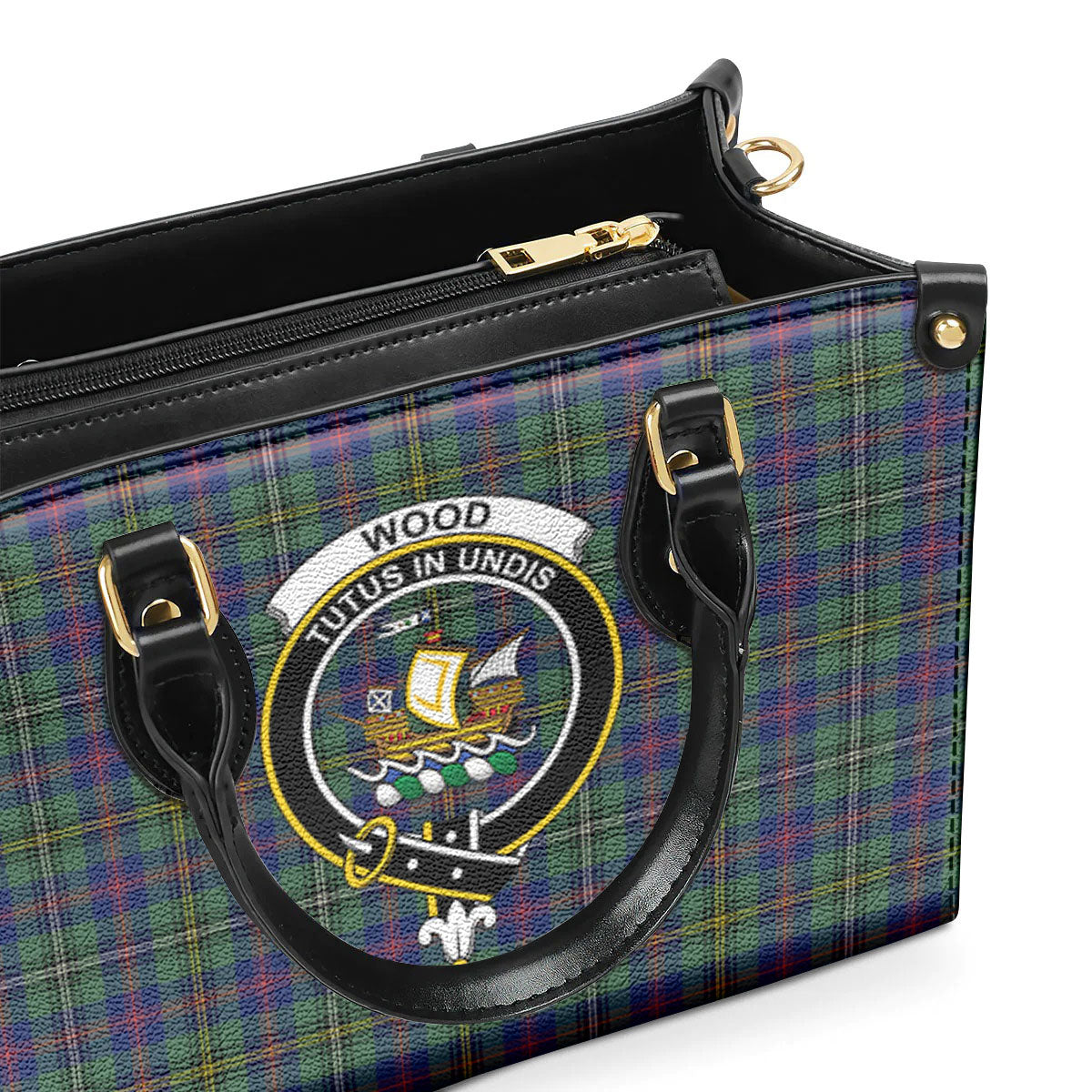 Wood Tartan Crest Leather Handbag