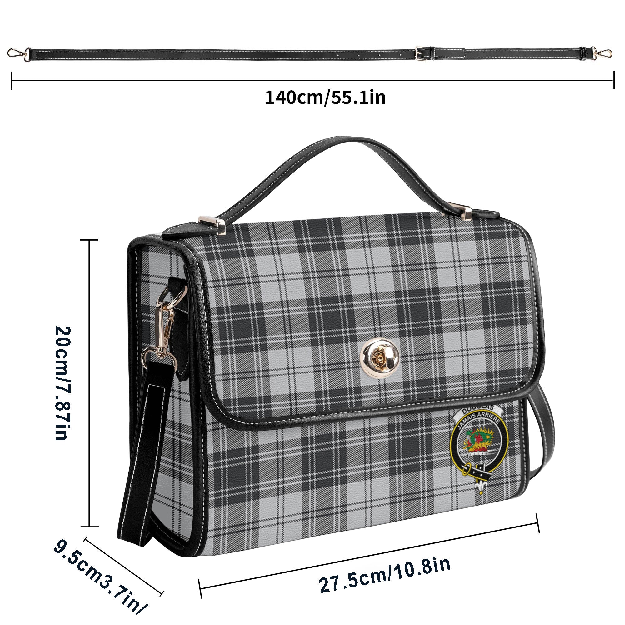 Douglas Grey Modern Tartan Crest Satchel Bag