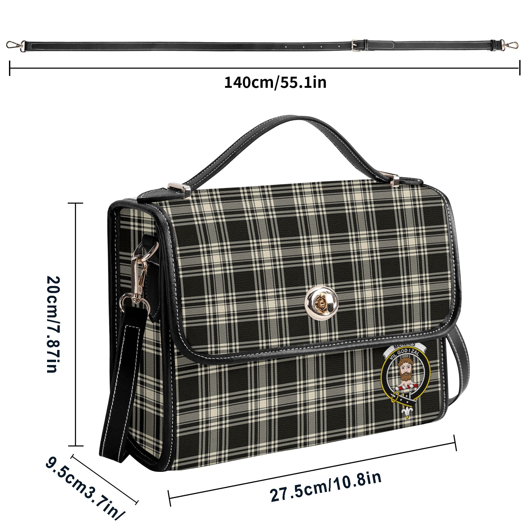 Menzies Black - White Ancient Tartan Crest Satchel Bag