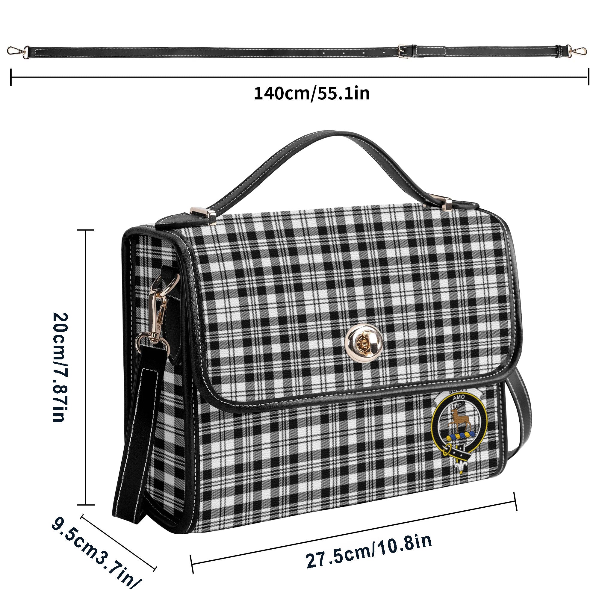 Scott Black & White Modern Tartan Crest Satchel Bag