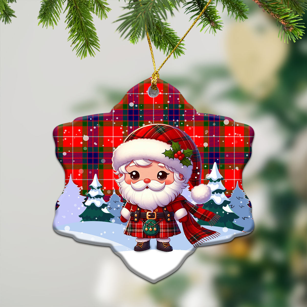 Abernathy Tartan Christmas Ceramic Ornament - Santa Claus In Kilt Style