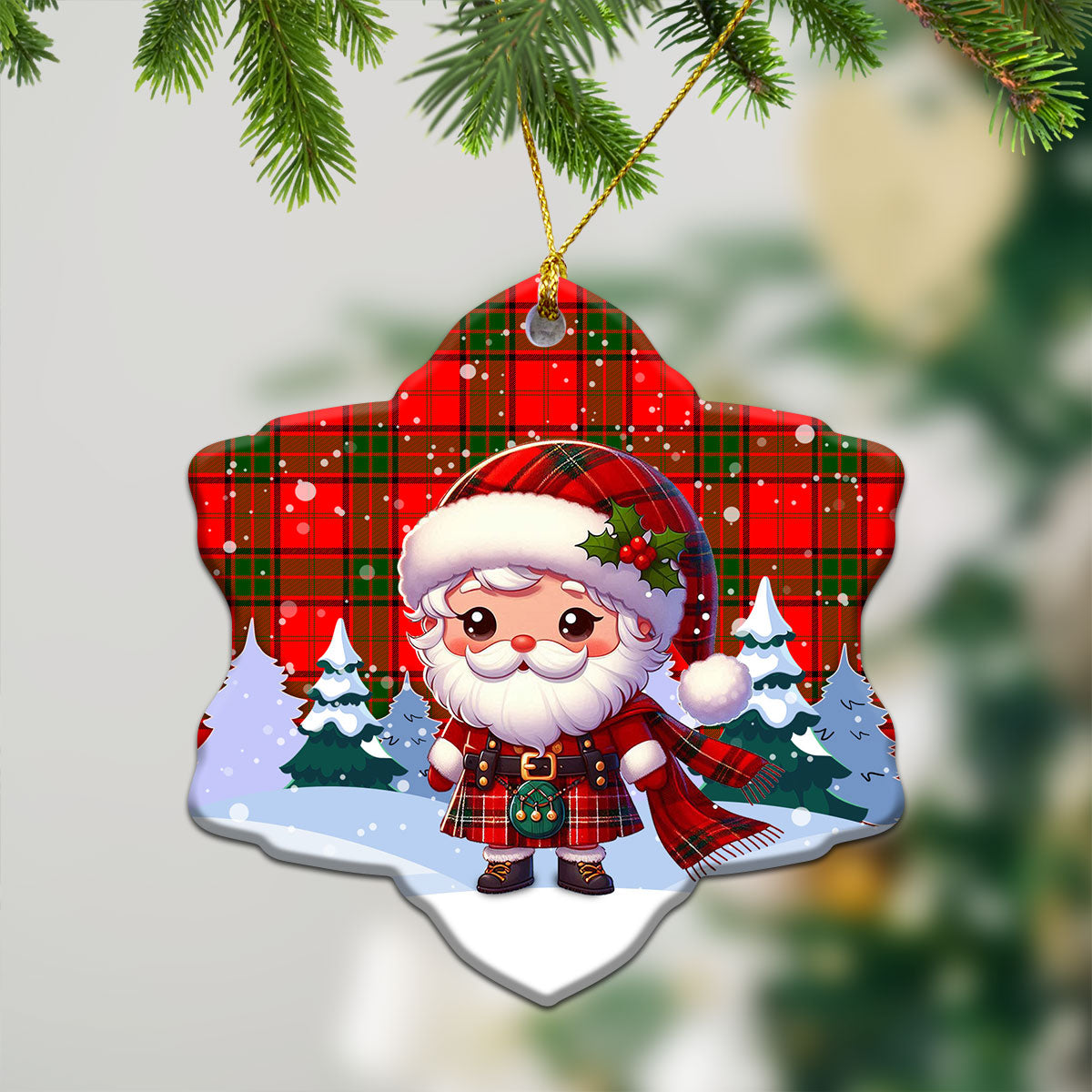 Adair Modern Tartan Christmas Ceramic Ornament - Santa Claus In Kilt Style