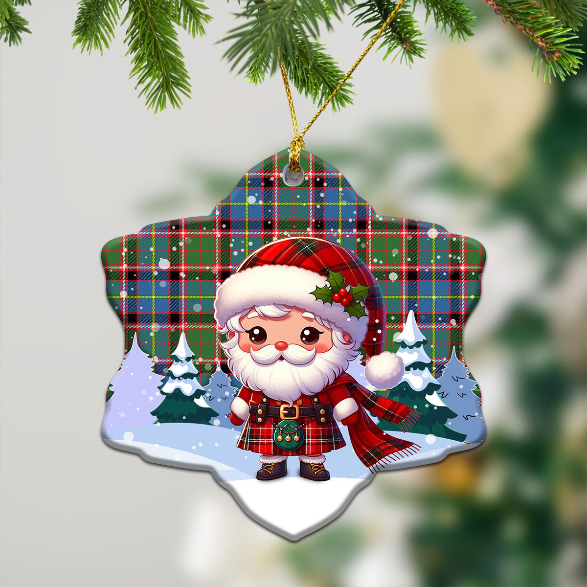 Aikenhead Tartan Christmas Ceramic Ornament - Santa Claus In Kilt Style