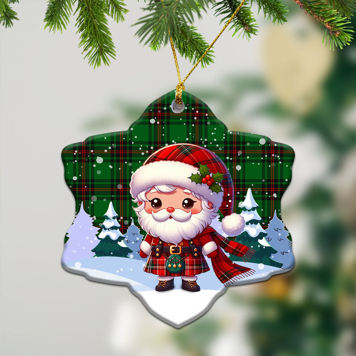 Anstruther Tartan Christmas Ceramic Ornament - Santa Claus In Kilt Style