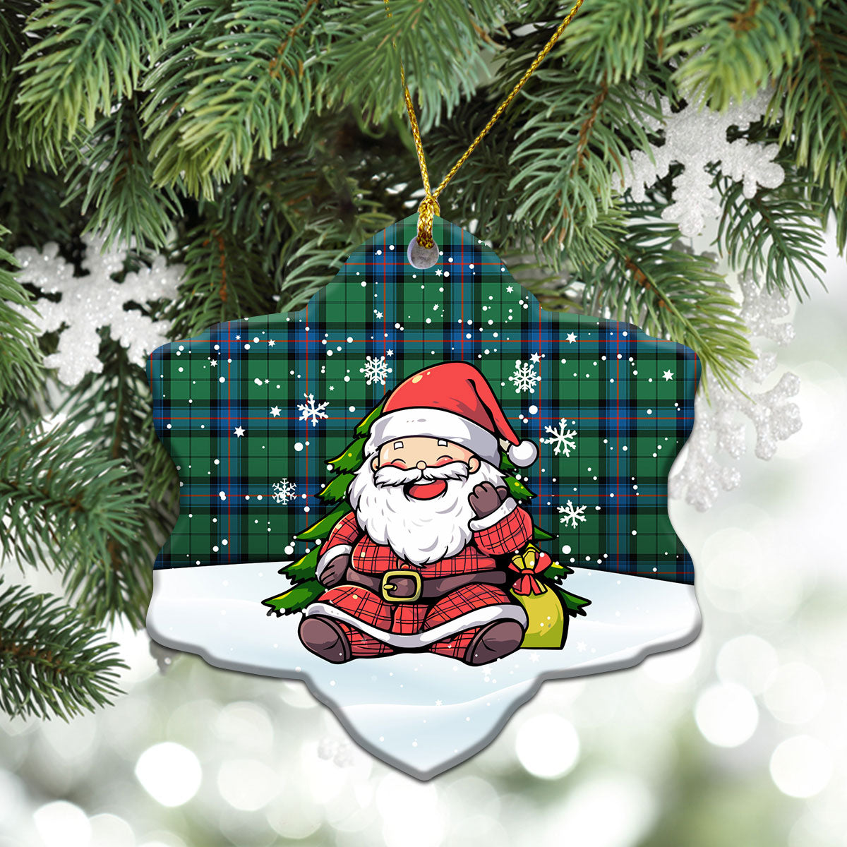 Armstrong Ancient Tartan Christmas Ceramic Ornament - Scottish Santa Style