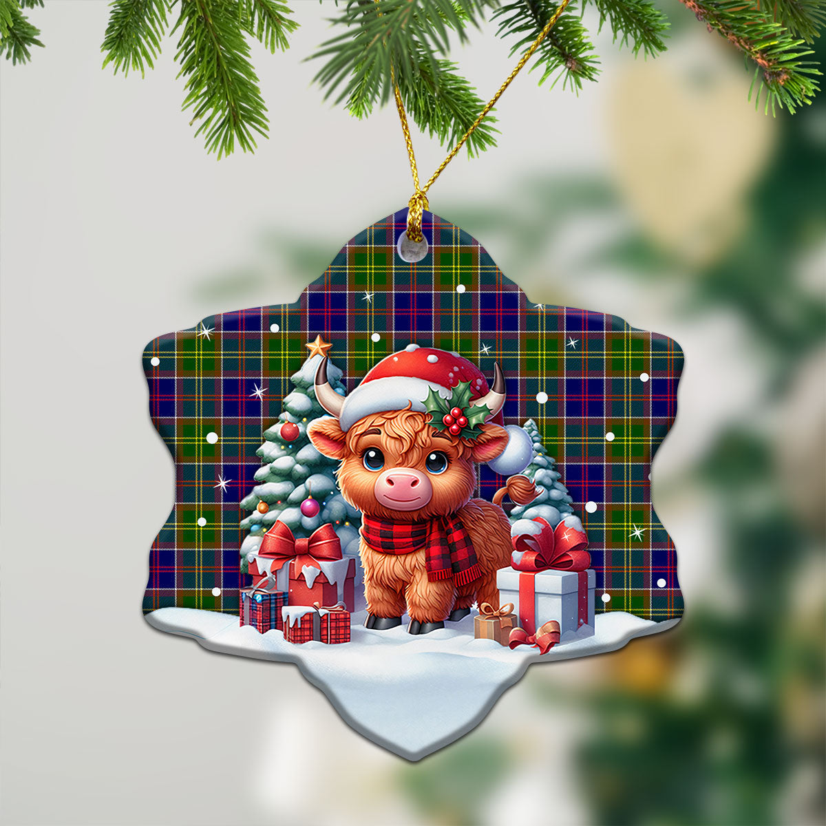 Arnott Tartan Christmas Ceramic Ornament - Highland Cow Winter Style