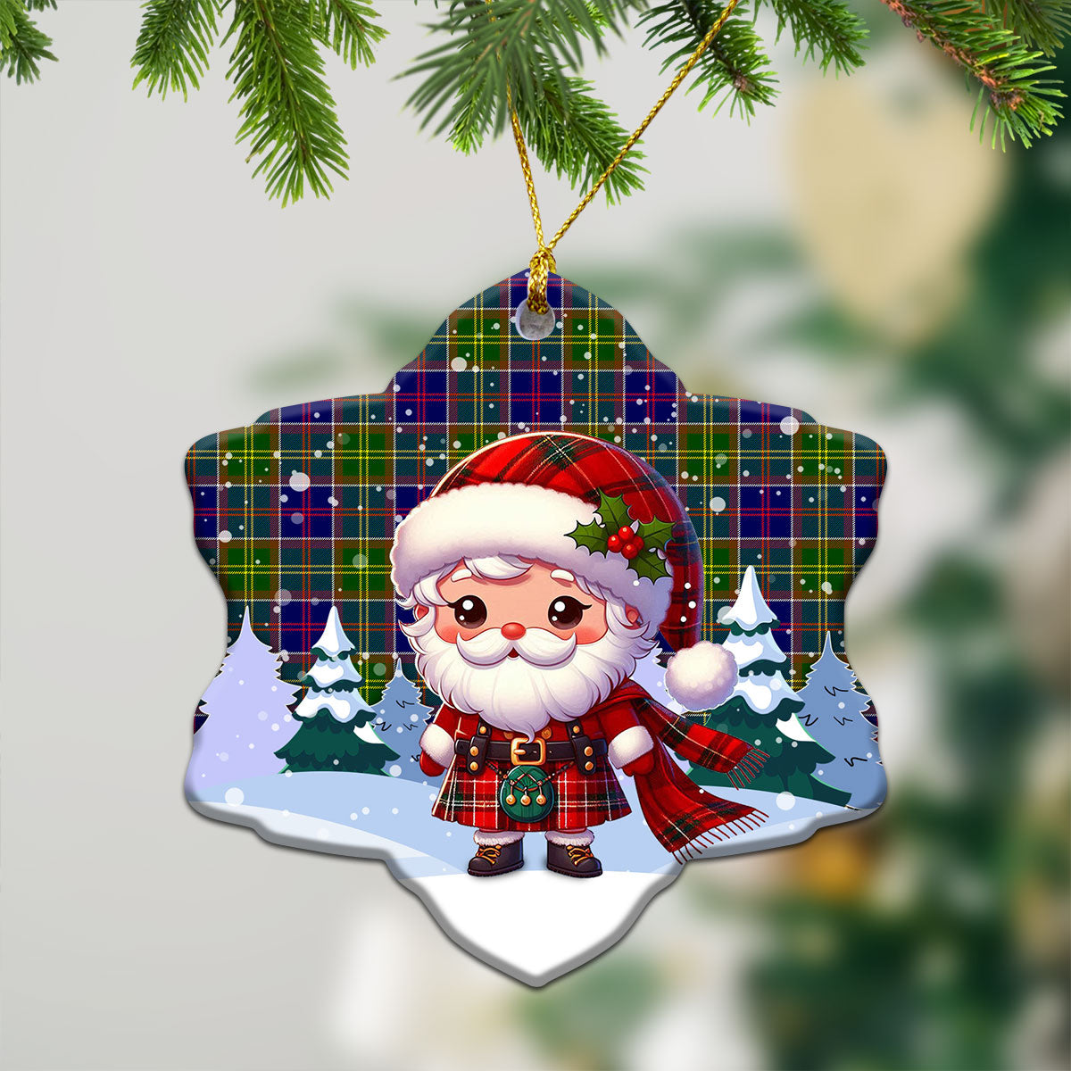 Arnott Tartan Christmas Ceramic Ornament - Santa Claus In Kilt Style