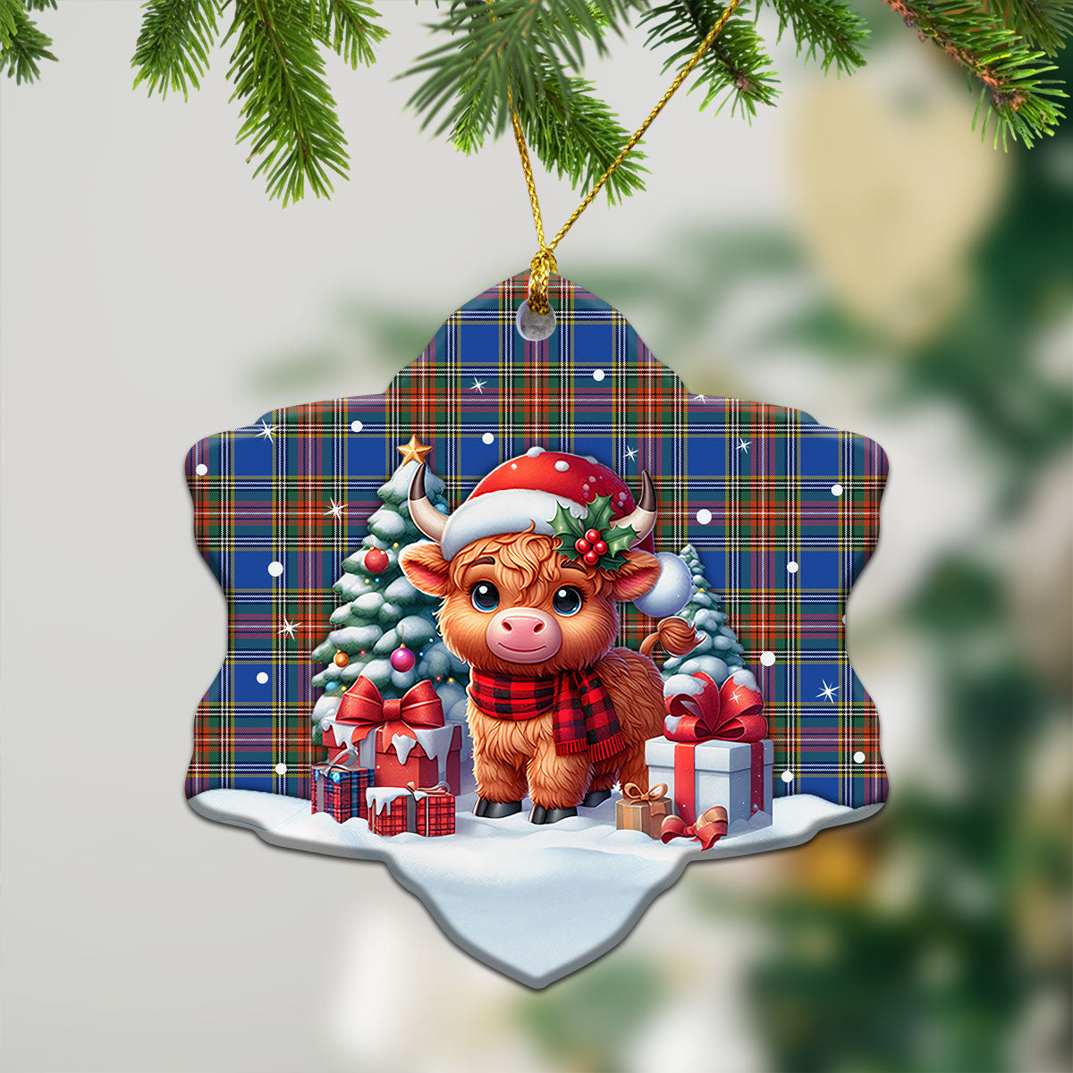 Beaton Ancient Tartan Christmas Ceramic Ornament - Highland Cow Winter Style