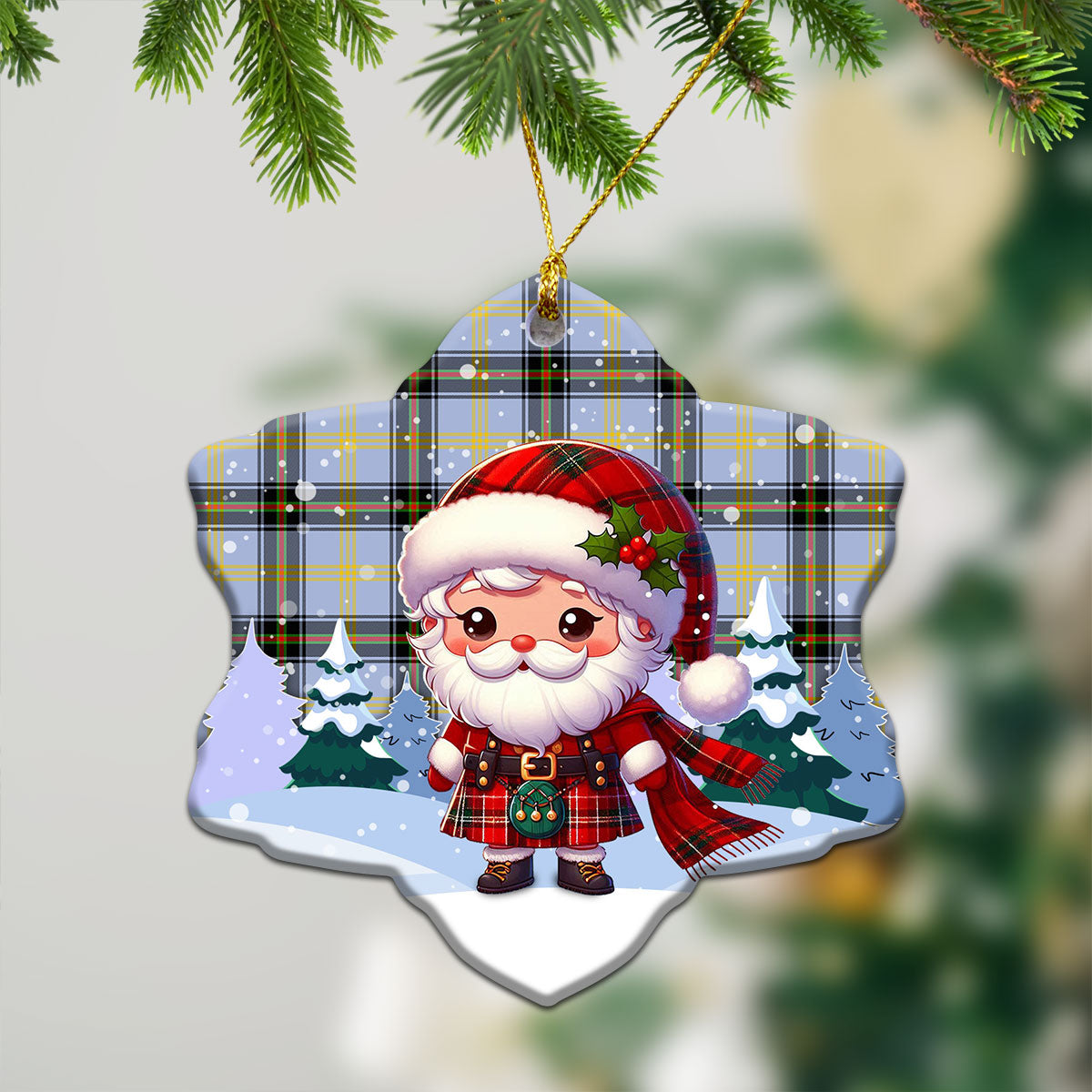 Bell of the Borders Tartan Christmas Ceramic Ornament - Santa Claus In Kilt Style