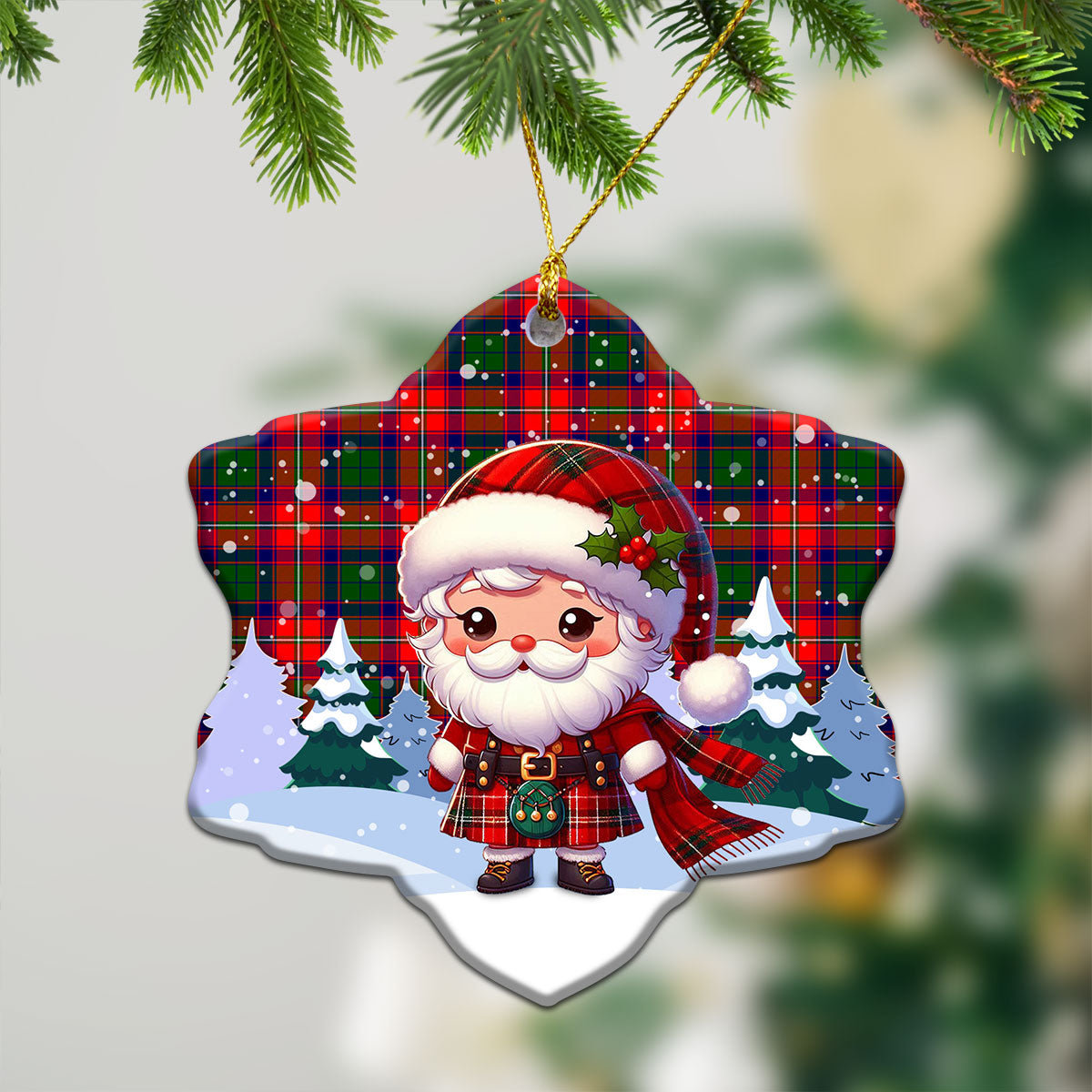 Belshes Tartan Christmas Ceramic Ornament - Santa Claus In Kilt Style