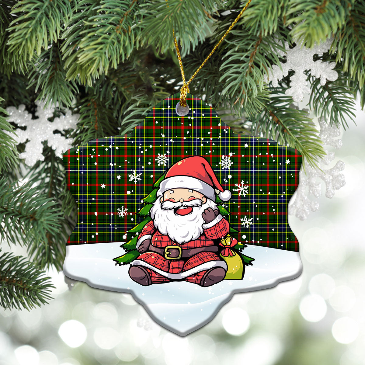 Bisset Tartan Christmas Ceramic Ornament - Scottish Santa Style