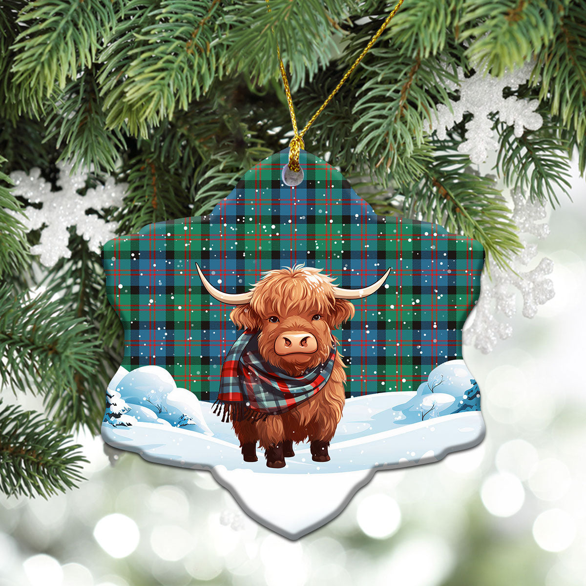 Blair Ancient 01 Tartan Christmas Ceramic Ornament - Highland Cows Snow Style