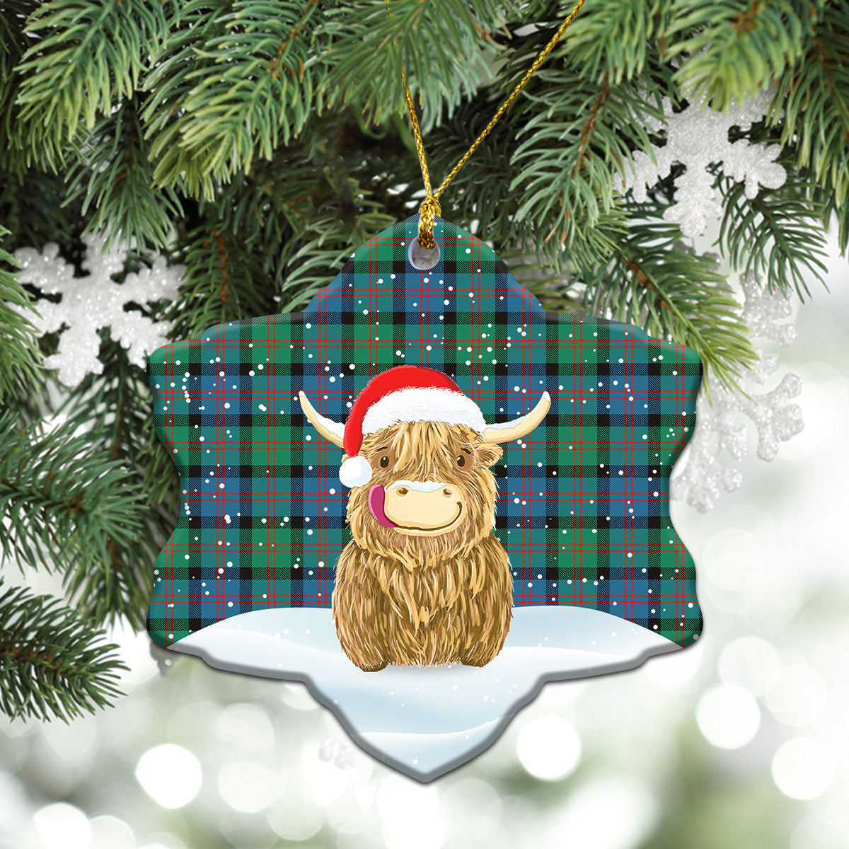 Blair Ancient 01 Tartan Christmas Ceramic Ornament - Highland Cows Style