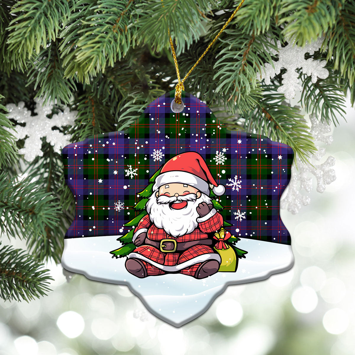 Blair Modern Tartan Christmas Ceramic Ornament - Scottish Santa Style