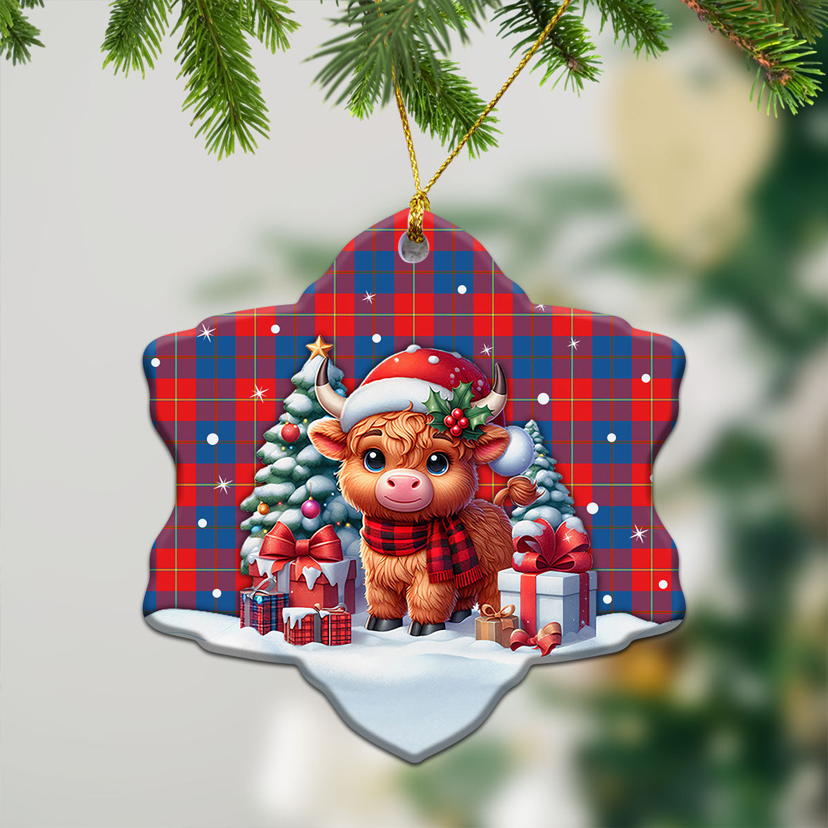 Blane Tartan Christmas Ceramic Ornament - Highland Cow Winter Style