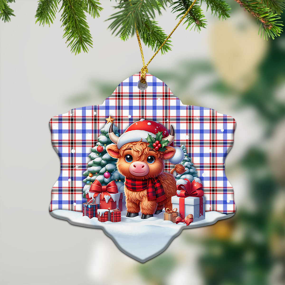 Boswell Modern Tartan Christmas Ceramic Ornament - Highland Cow Winter Style