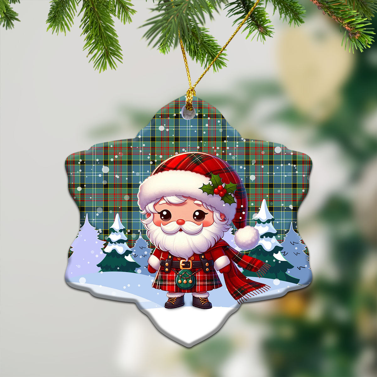 Brisbane Tartan Christmas Ceramic Ornament - Santa Claus In Kilt Style