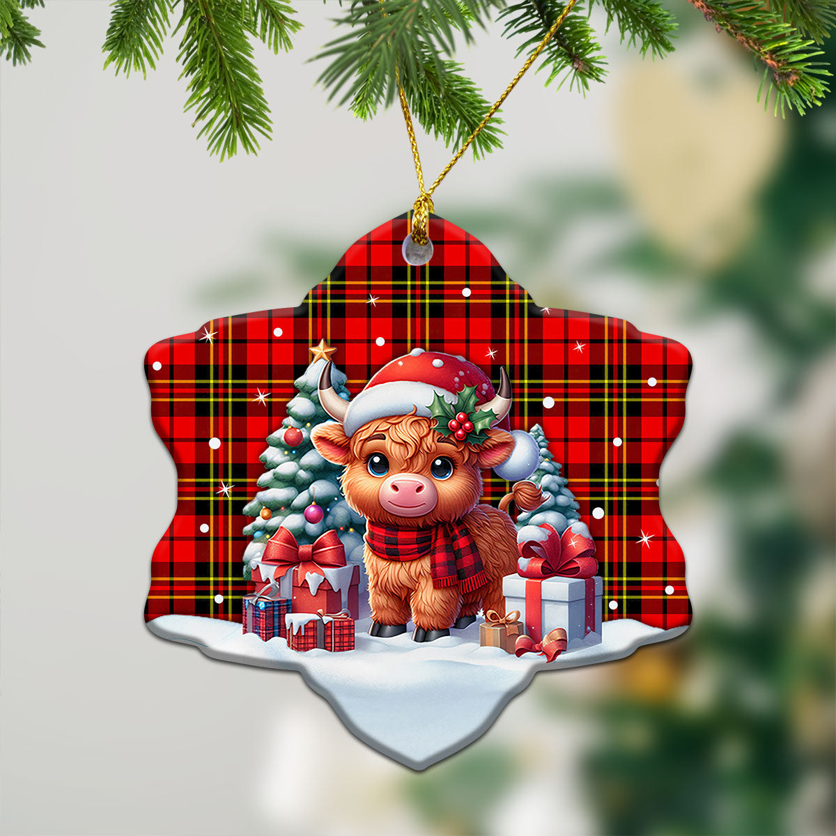 Brodie Modern Tartan Christmas Ceramic Ornament - Highland Cow Winter Style