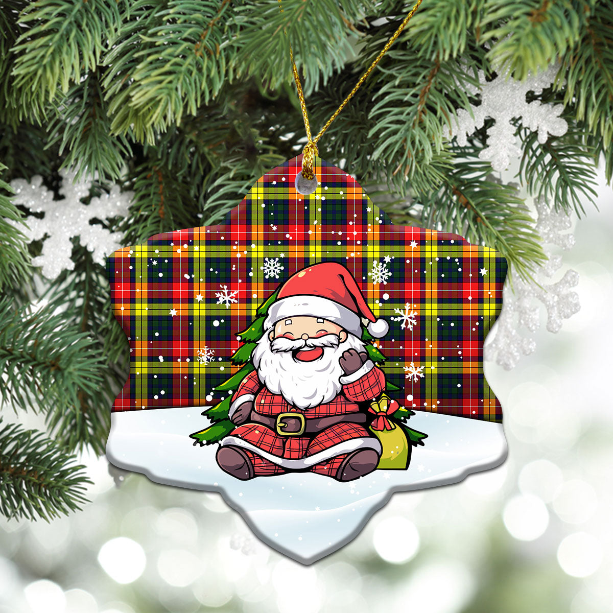 Buchanan Modern Tartan Christmas Ceramic Ornament - Scottish Santa Style