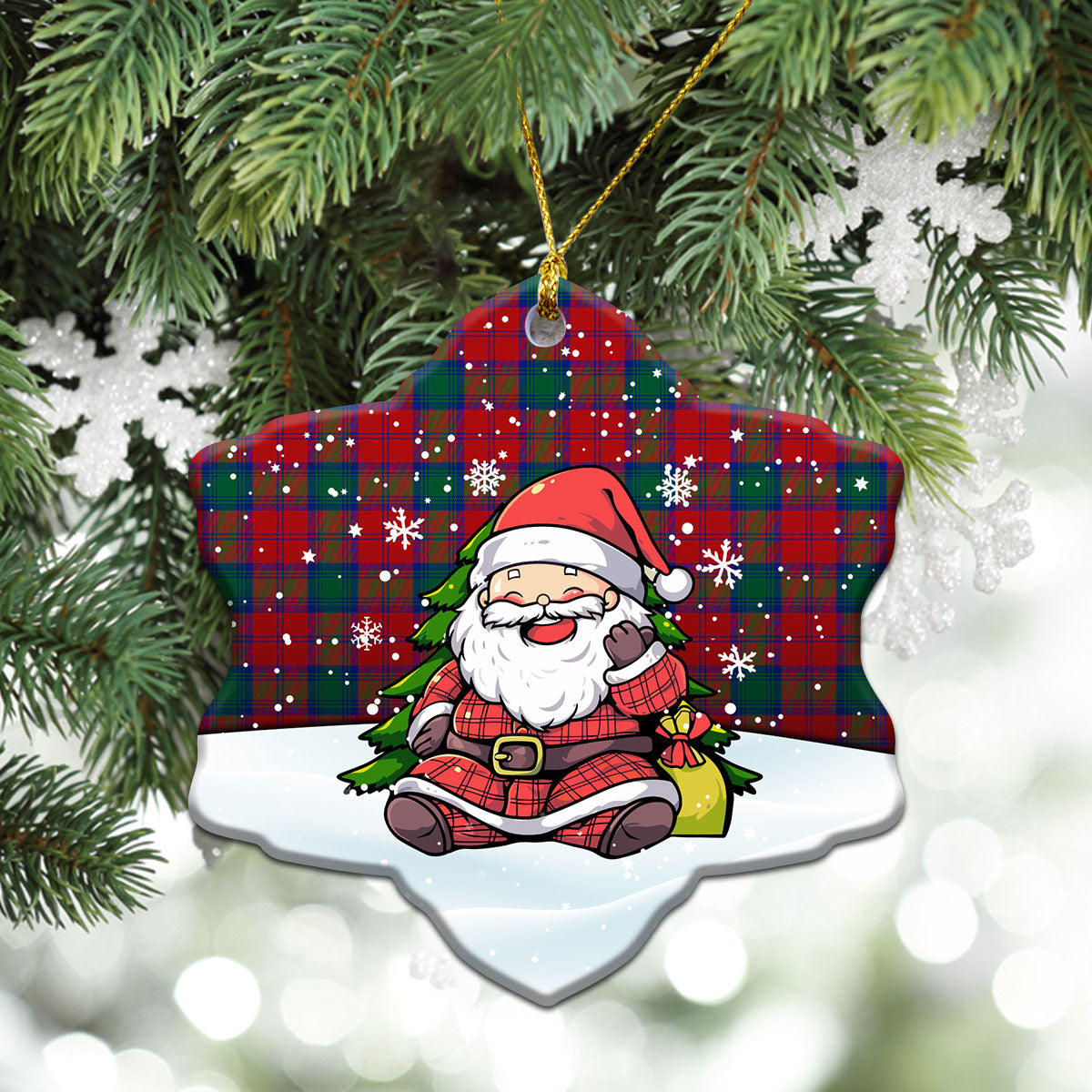 Byres Tartan Christmas Ceramic Ornament - Scottish Santa Style