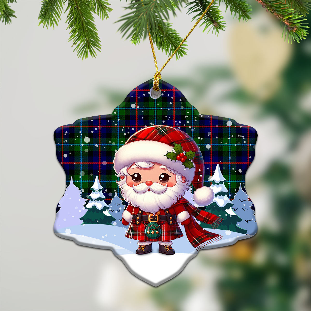 Calder (Calder-Campbell) Tartan Christmas Ceramic Ornament - Santa Claus In Kilt Style