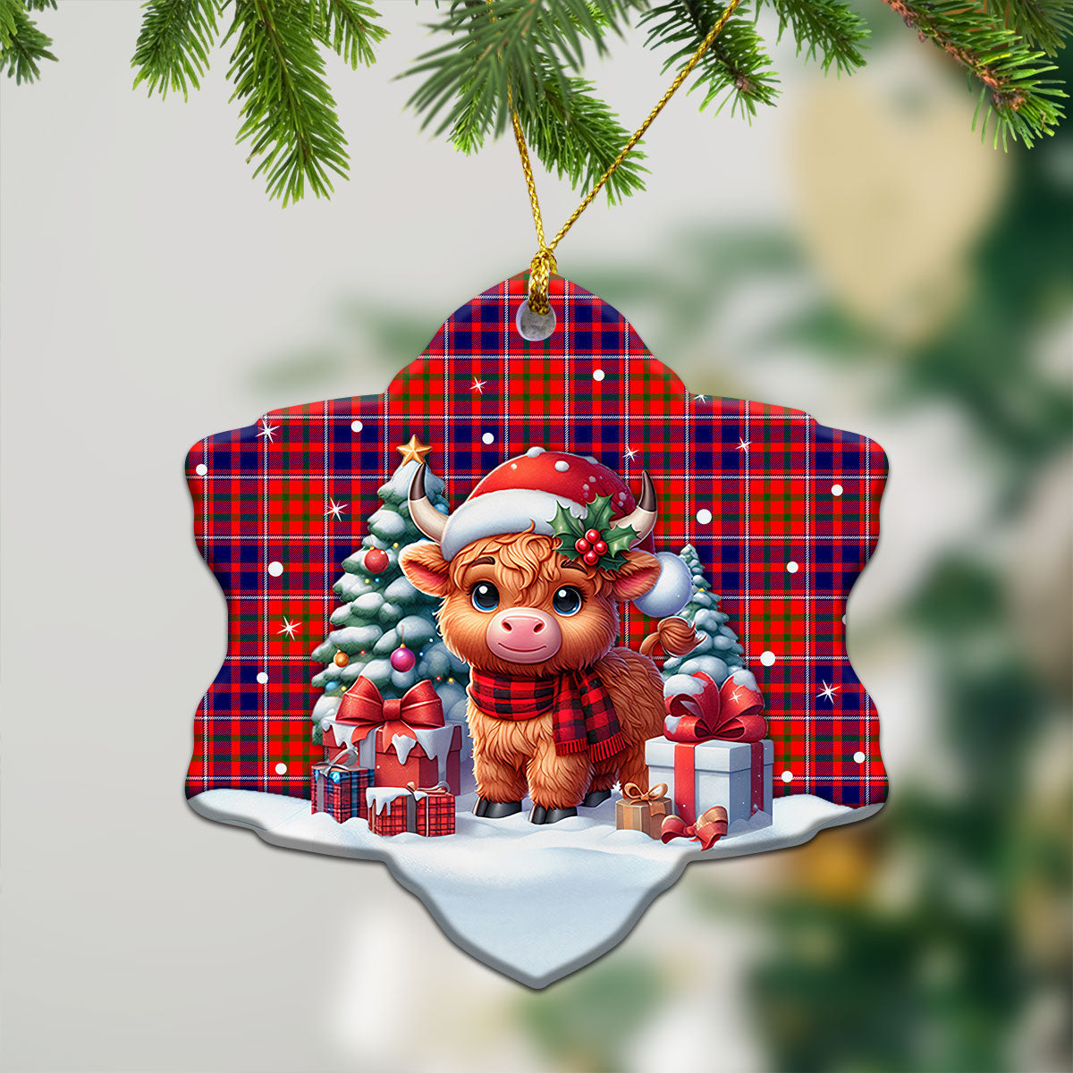 Cameron of Lochiel Modern Tartan Christmas Ceramic Ornament - Highland Cow Winter Style