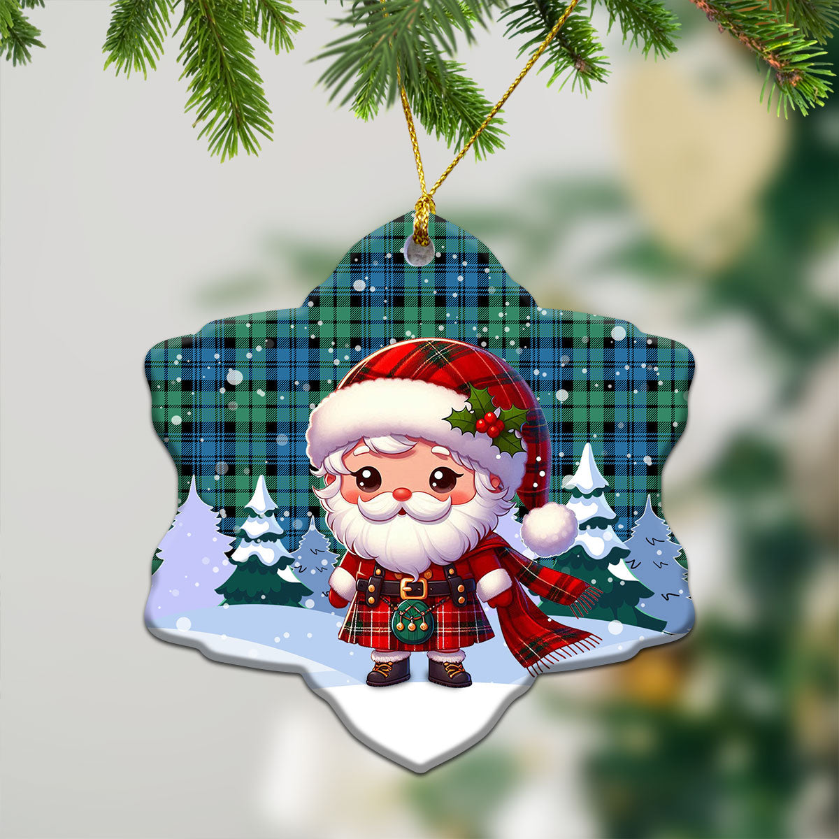 Campbell Ancient 01 Tartan Christmas Ceramic Ornament - Santa Claus In Kilt Style