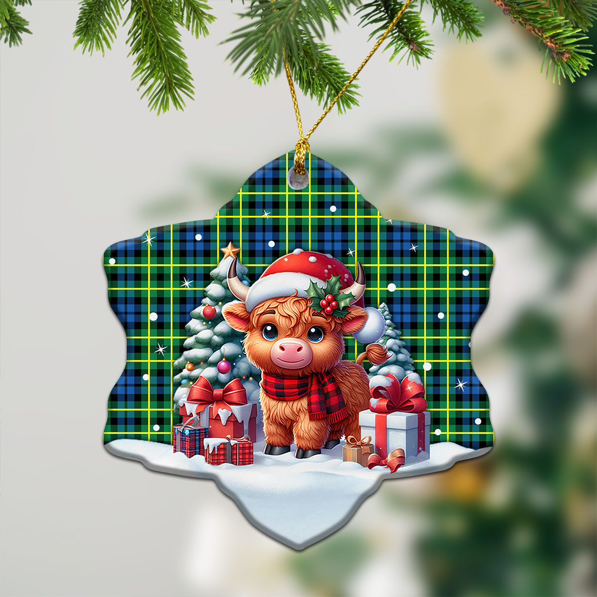 Campbell of Breadalbane Ancient Tartan Christmas Ceramic Ornament - Highland Cow Winter Style