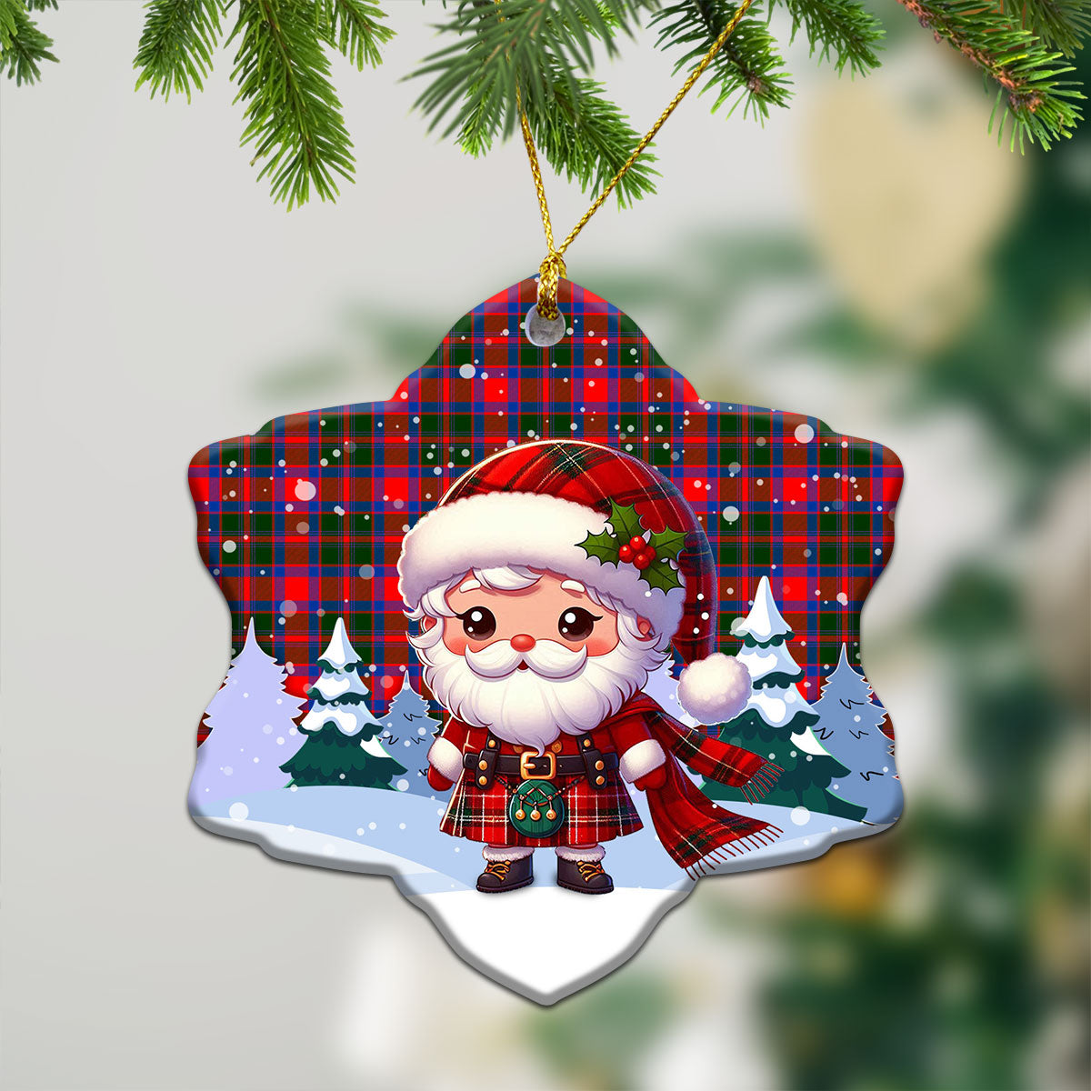 Carrick District Tartan Christmas Ceramic Ornament - Santa Claus In Kilt Style