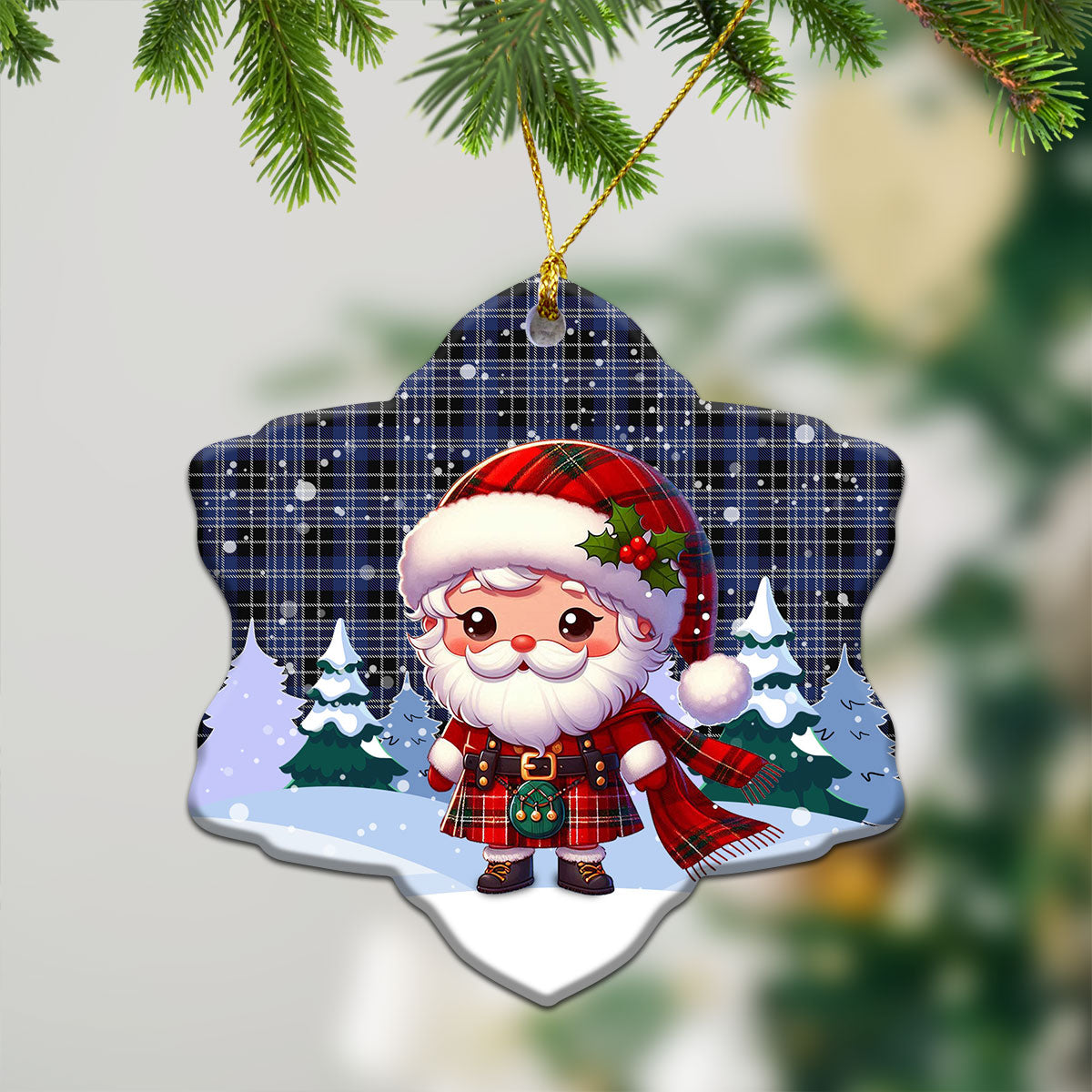 Clark Modern Tartan Christmas Ceramic Ornament - Santa Claus In Kilt Style