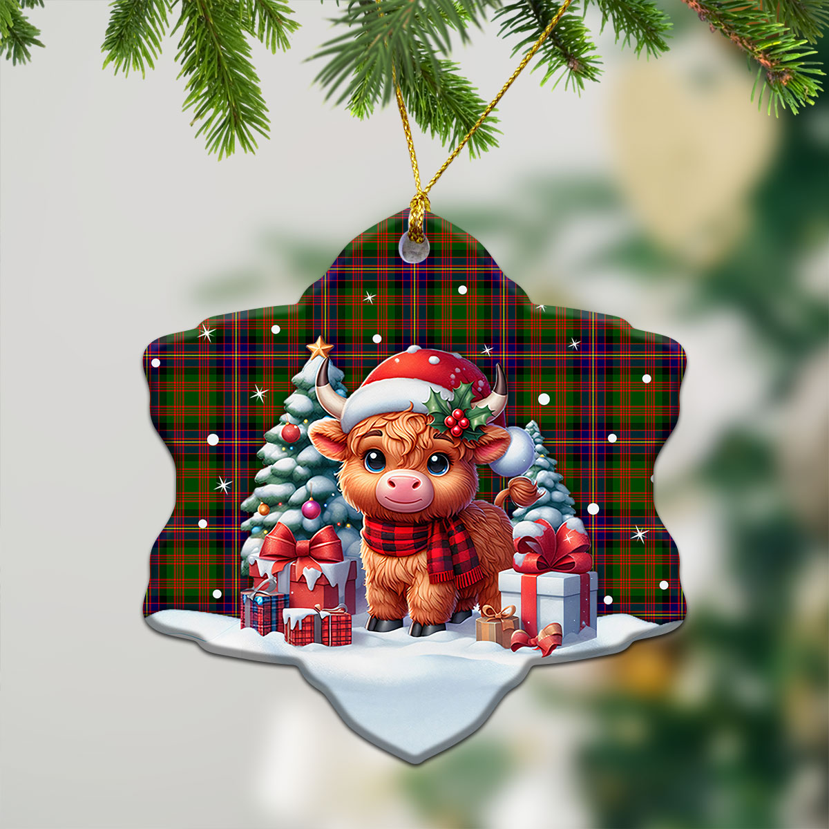 Cochrane Modern Tartan Christmas Ceramic Ornament - Highland Cow Winter Style