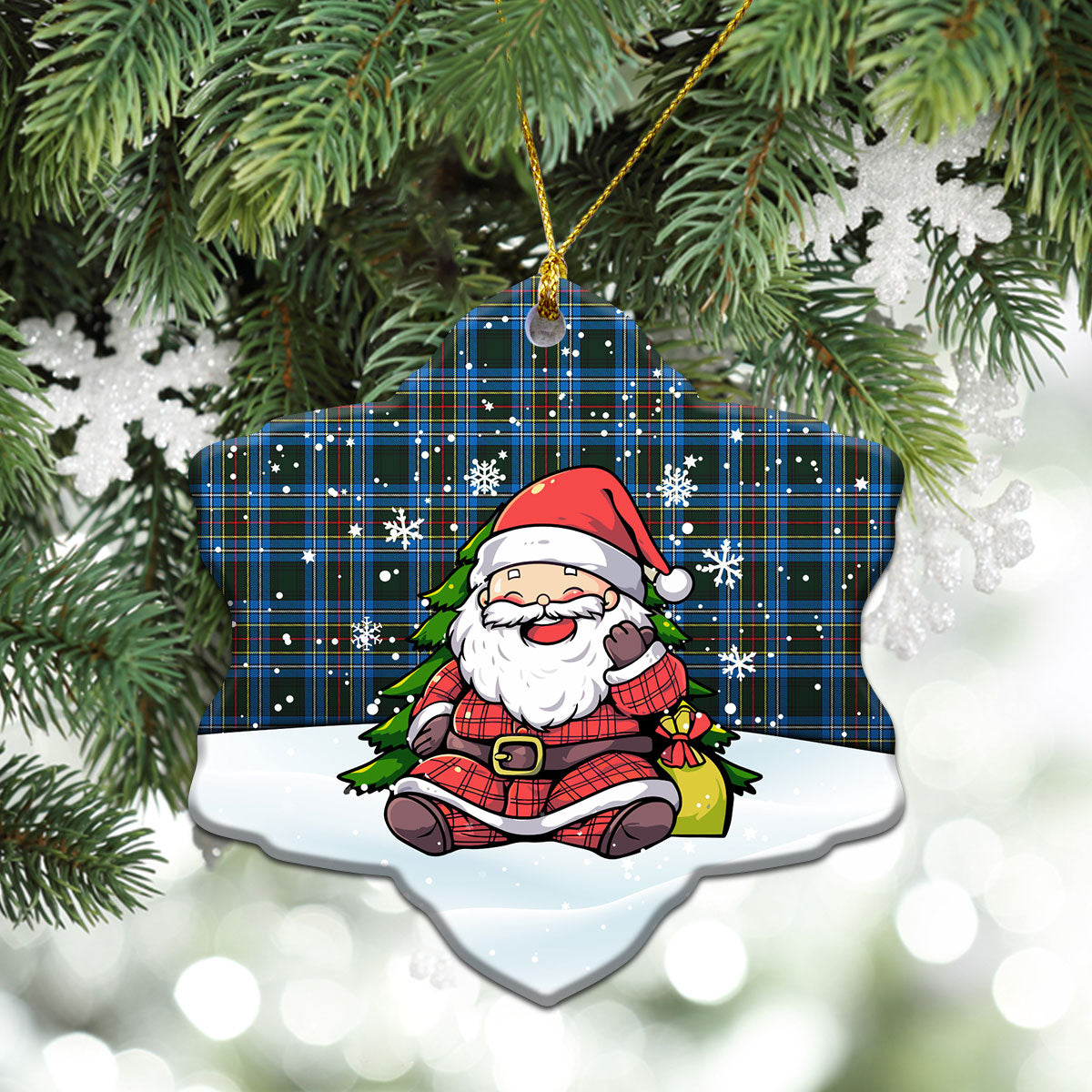 Cockburn Modern Tartan Christmas Ceramic Ornament - Scottish Santa Style