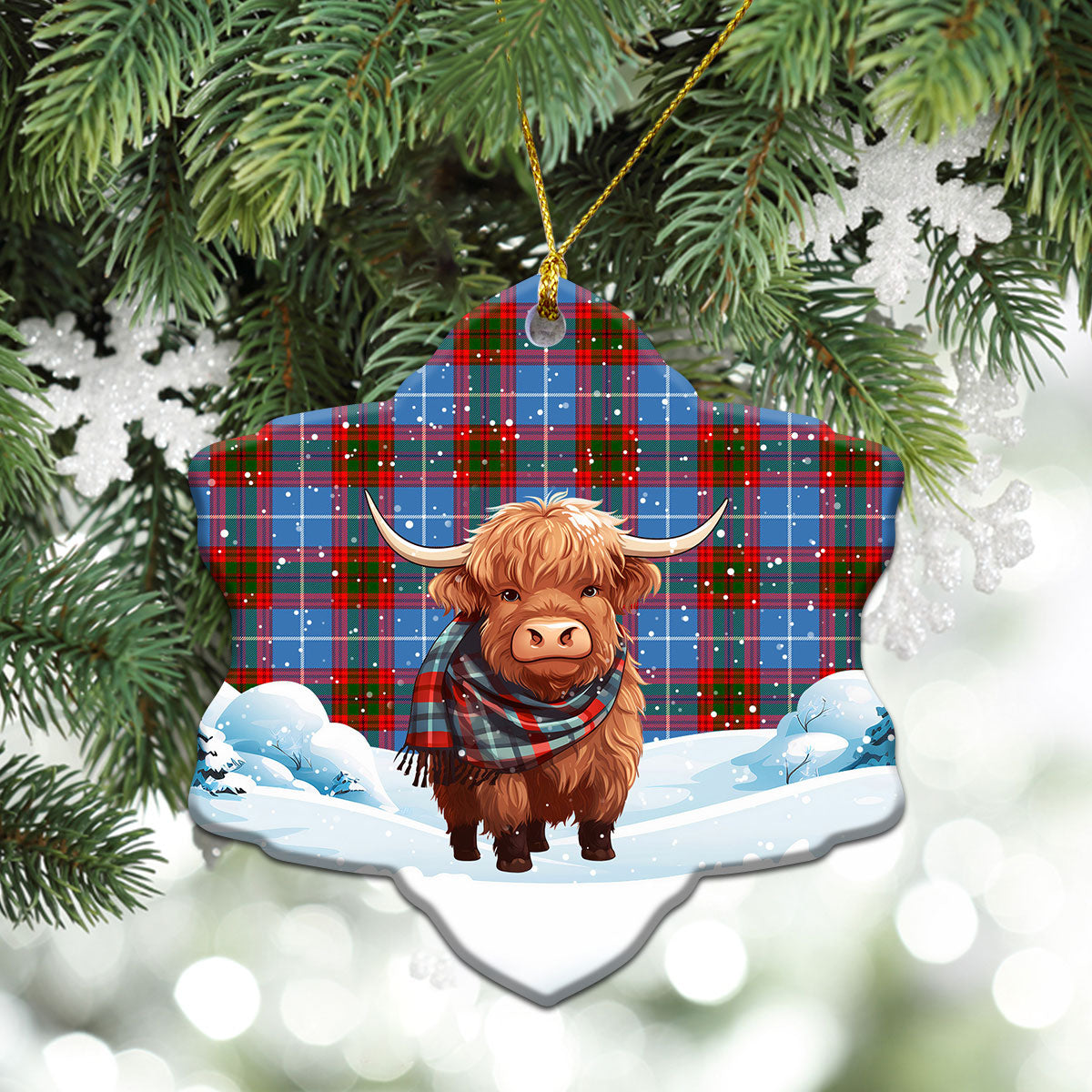 Congilton Tartan Christmas Ceramic Ornament - Highland Cows Snow Style