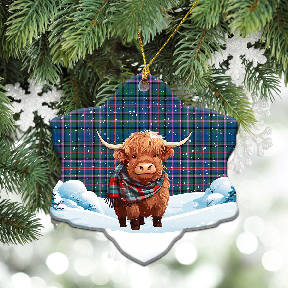 Cooper Ancient Tartan Christmas Ceramic Ornament - Highland Cows Snow Style