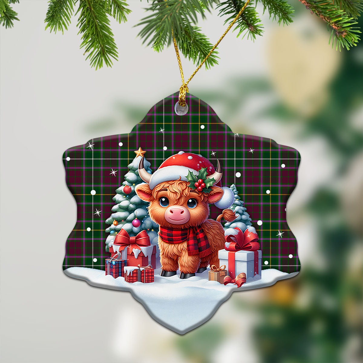 Crosbie Tartan Christmas Ceramic Ornament - Highland Cow Winter Style