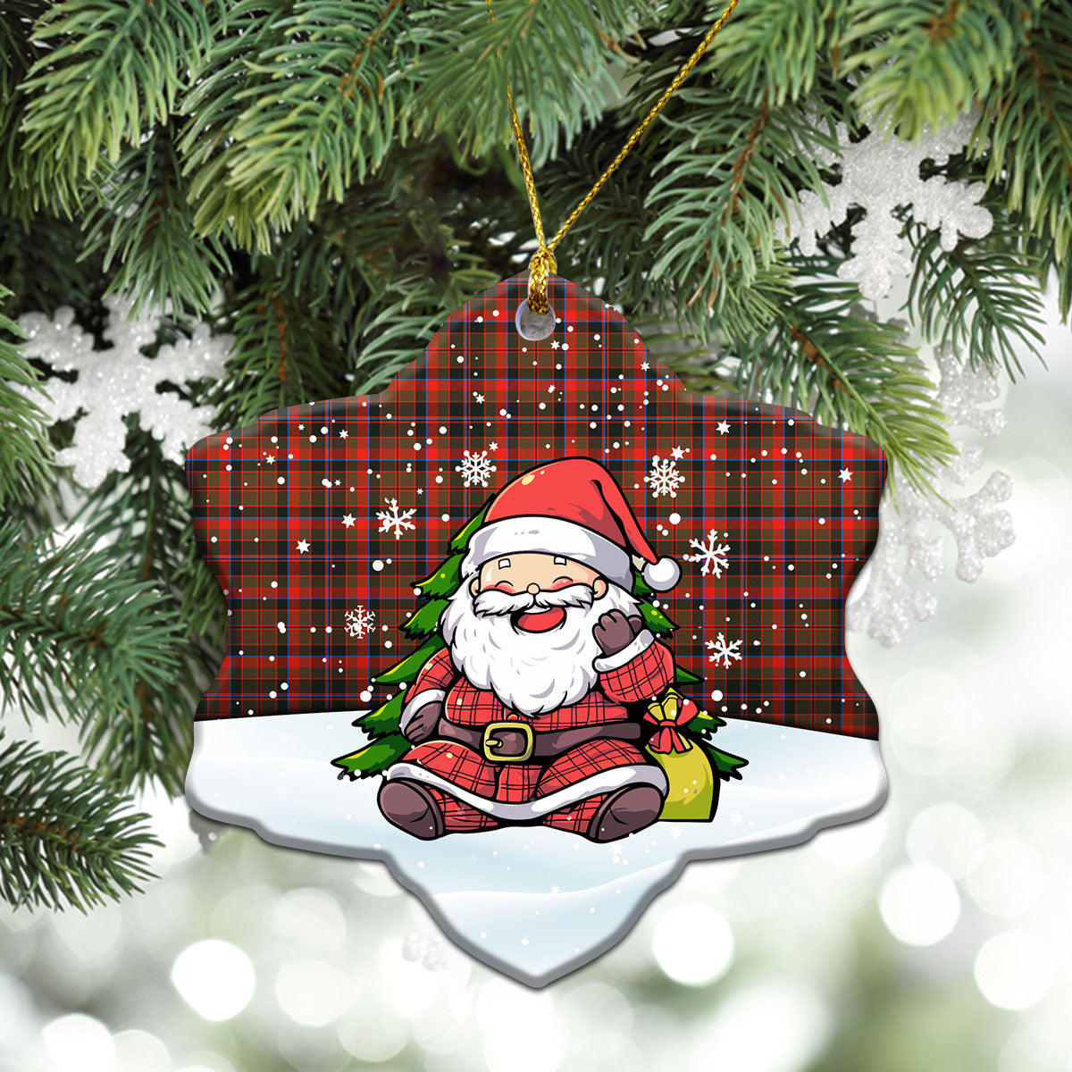 Cumming Hunting Weathered Tartan Christmas Ceramic Ornament - Scottish Santa Style