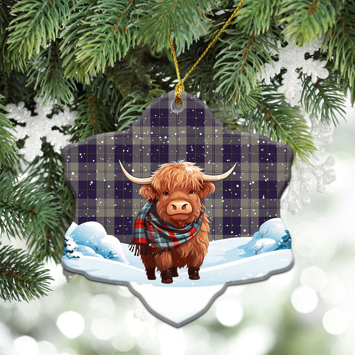 Cunningham Dress Blue Dancers Tartan Christmas Ceramic Ornament - Highland Cows Snow Style