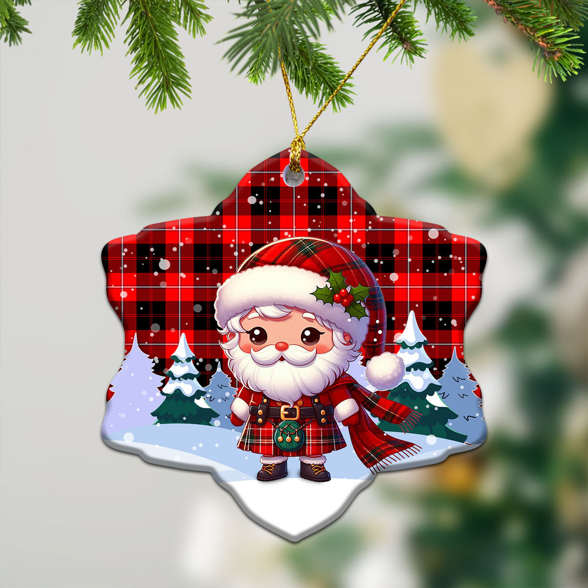 Cunningham Modern Tartan Christmas Ceramic Ornament - Santa Claus In Kilt Style