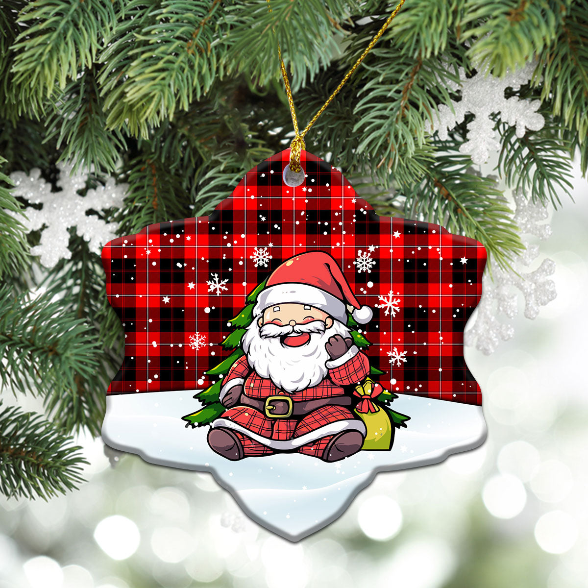 Cunningham Modern Tartan Christmas Ceramic Ornament - Scottish Santa Style