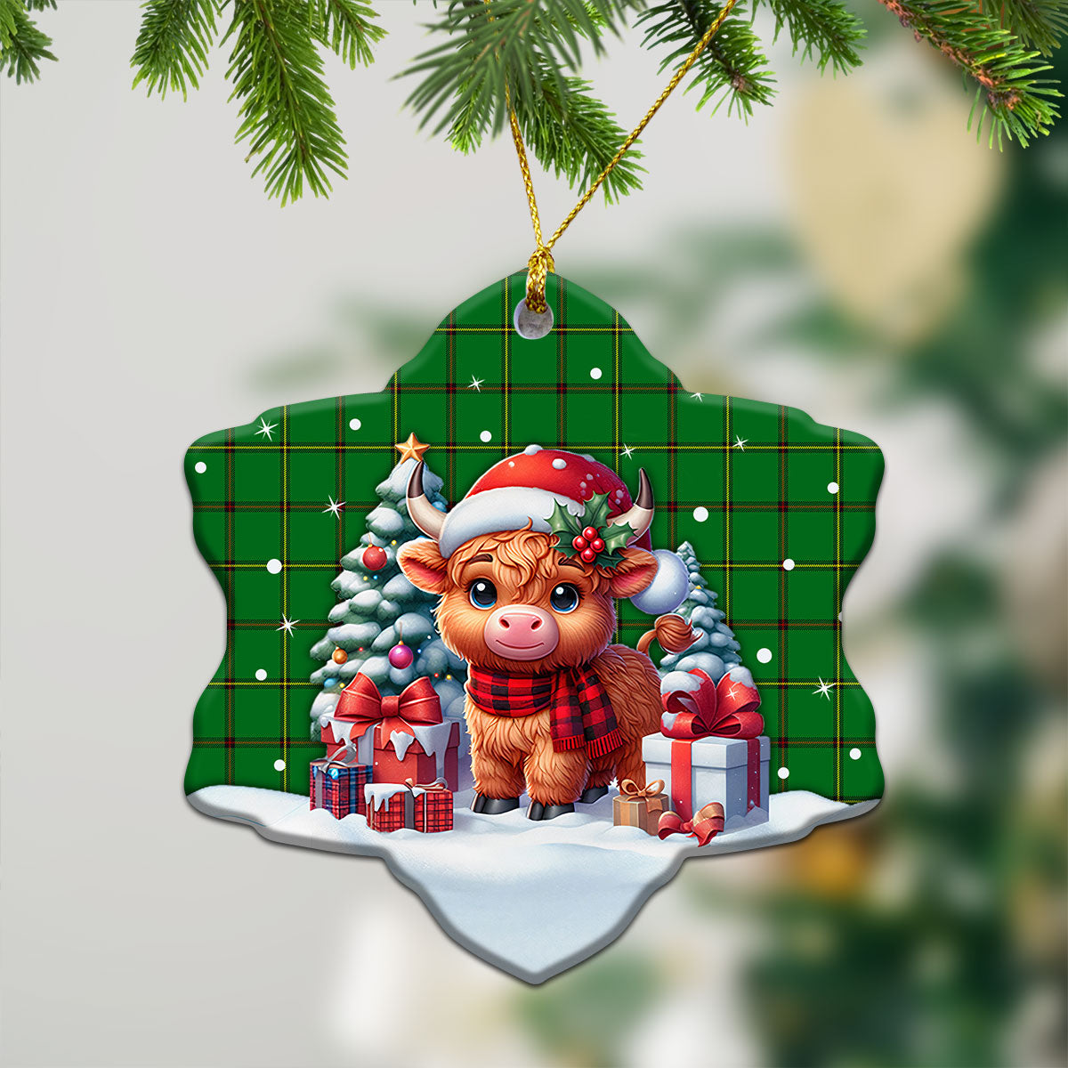 Don Tartan Christmas Ceramic Ornament - Highland Cow Winter Style