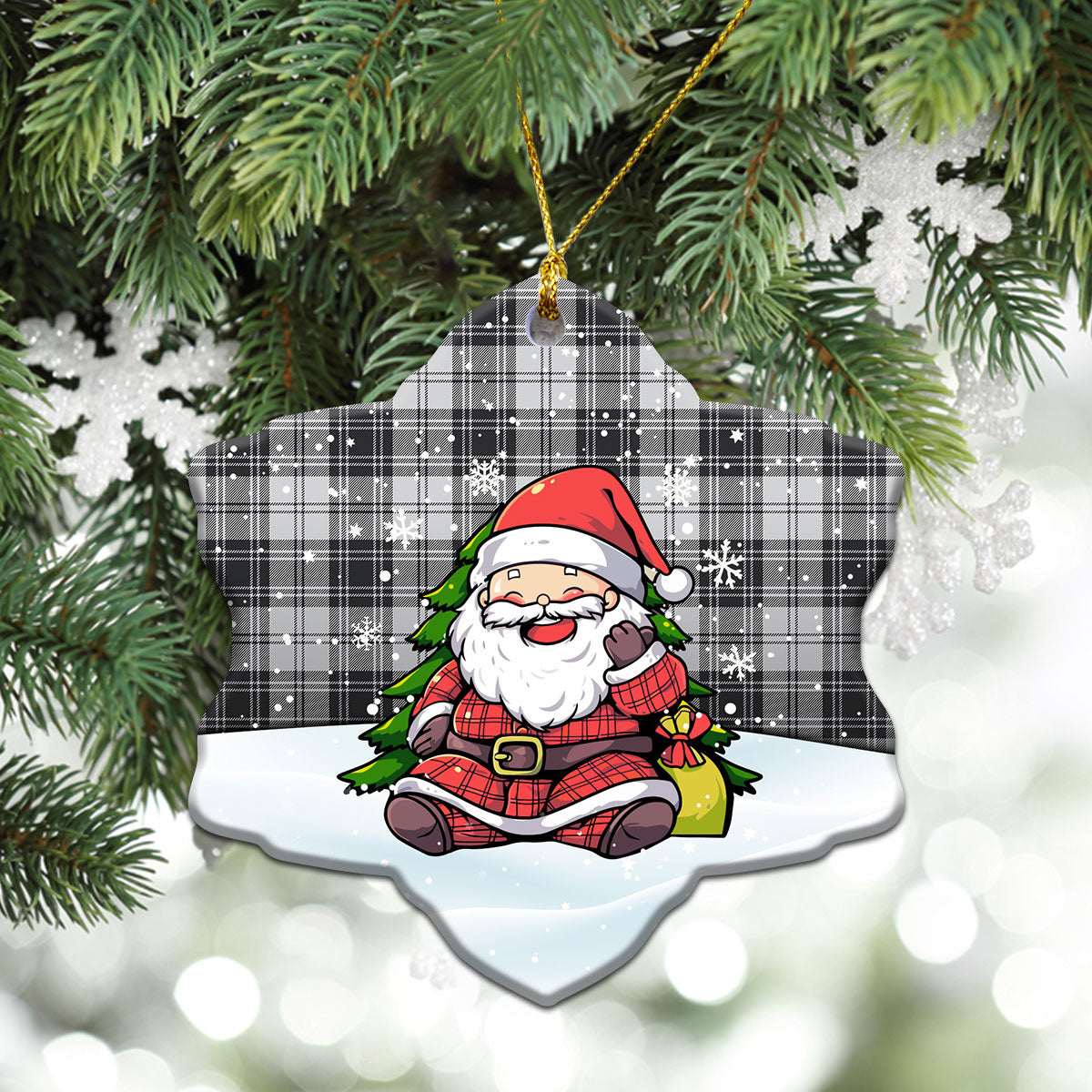 Douglas Grey Modern Tartan Christmas Ceramic Ornament - Scottish Santa Style