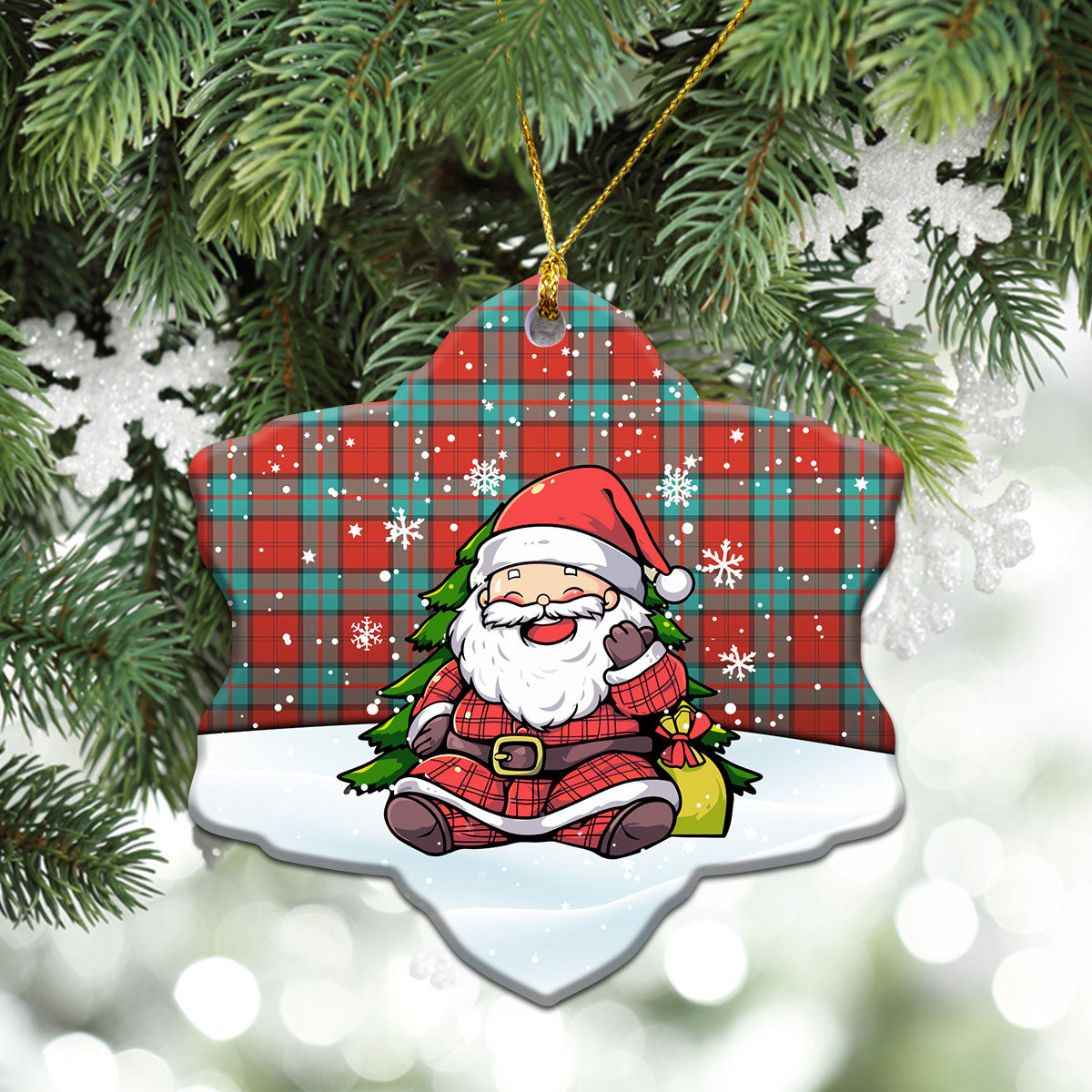 Dunbar Ancient Tartan Christmas Ceramic Ornament - Scottish Santa Style