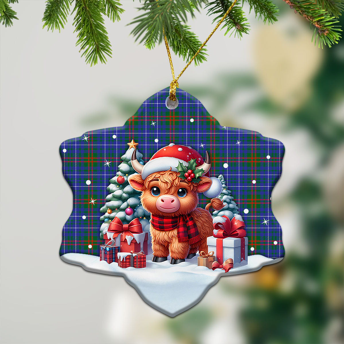 Edmonstone Tartan Christmas Ceramic Ornament - Highland Cow Winter Style