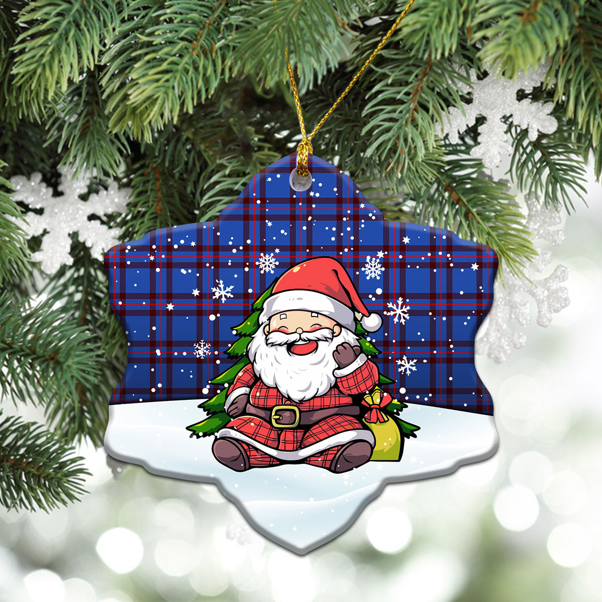 Elliot Modern Tartan Christmas Ceramic Ornament - Scottish Santa Style